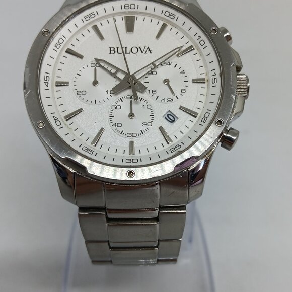Bulova 96B335 Men's 43mm Stainless Steel White Dial Chronograph Watch - Picture 3 of 11